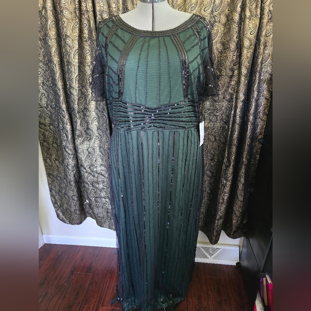 Unique Vintage Dark Green and Black Maxi Dress